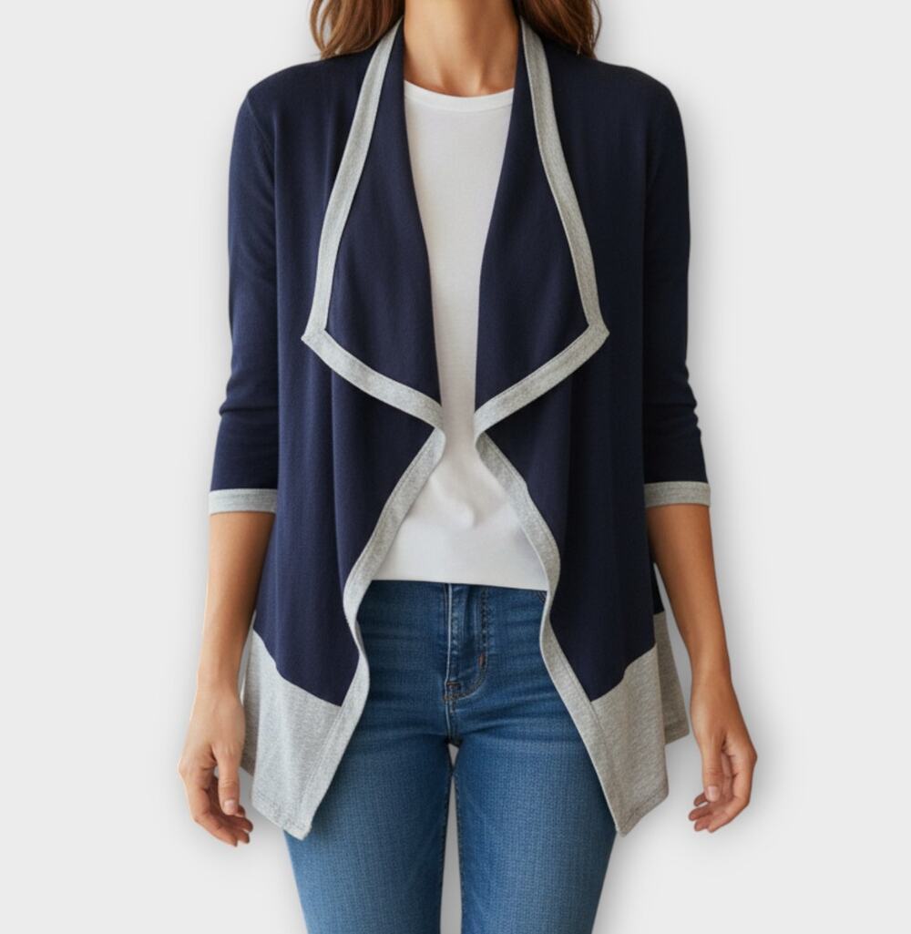 Covington Womens Small Navy Blue Gray Open Front Cardigan 100% Rayon